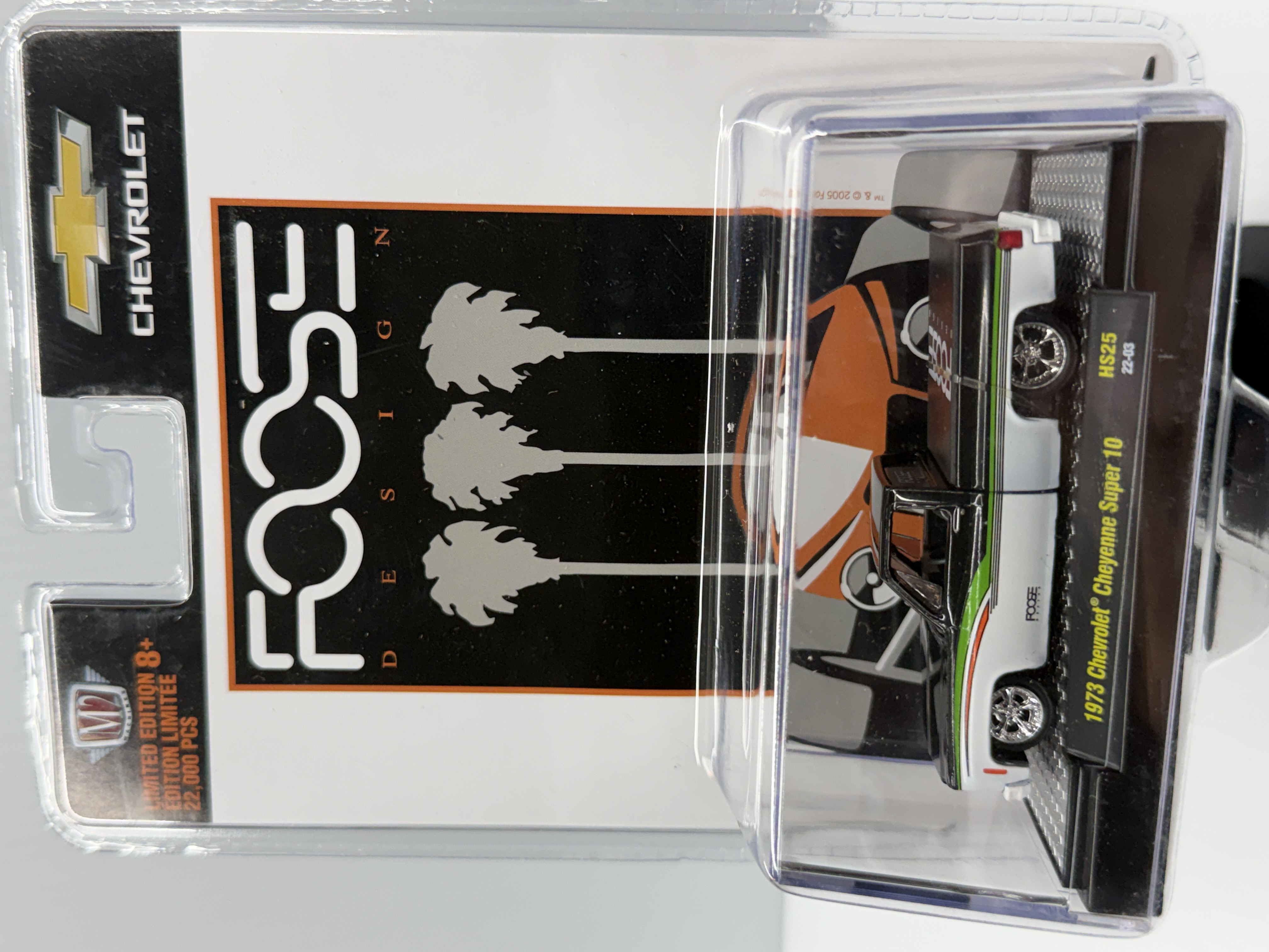 M2 Machines 1973 Chevrolet Cheyenne Super 10 — Black/white/green/orange Foose livery