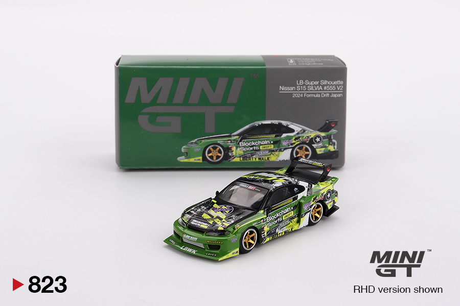 MINI GT #MGT00823-BL Nissan Silvia S15 — LB-Super Silhouette #555 V2 2024 Formula Drift Japan